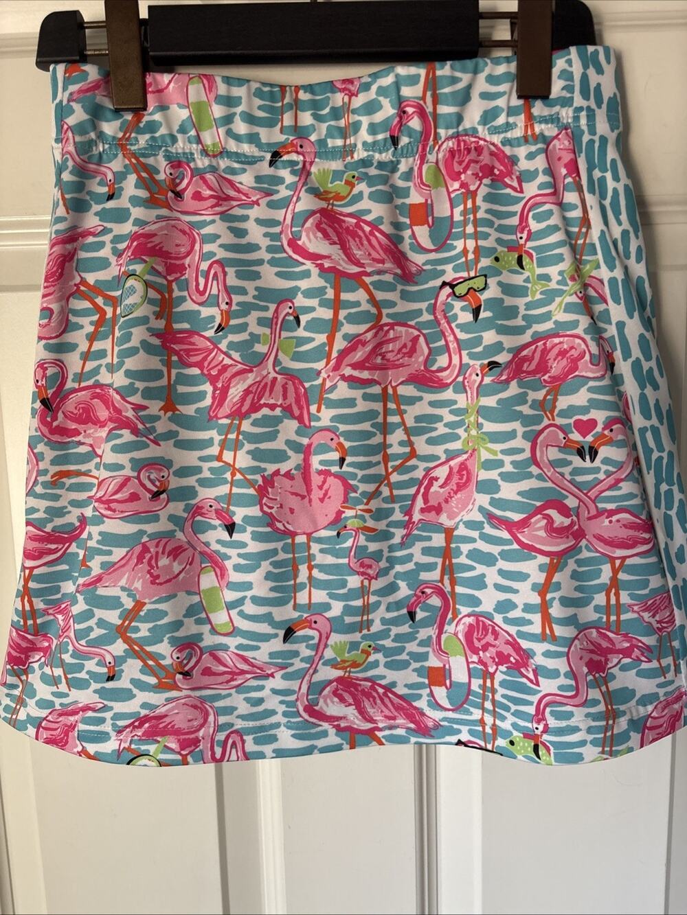 Gretchen Scott Skippy Skirt Skort XS Aqua Pink Flamingos Athletic pickle ip pkts